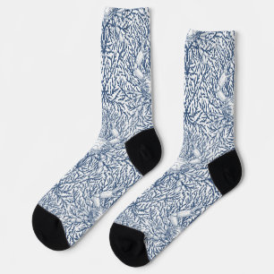 Crab and sea weed in white and navy socks