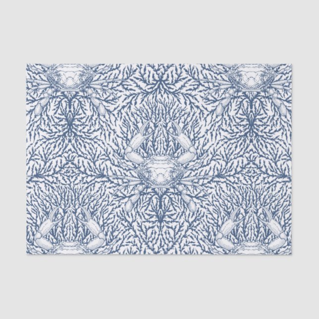 Crab and sea weed in white and navy tissue paper (Front)