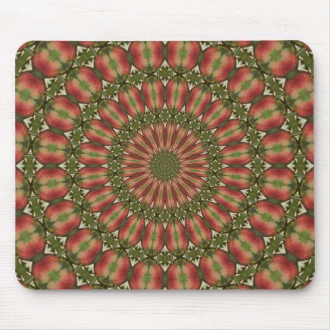 crab apple kaleidoscope red, green abstract mouse mat (Front)