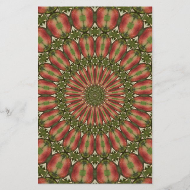 crab apple kaleidoscope red, green abstract stationery (Front)