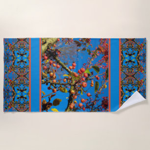 Crab Apples and Blue Sky Geometric Beach Towel