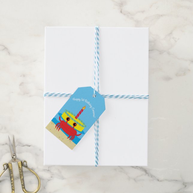 Crab Beach Birthday Party Gift Tags (With Twine)