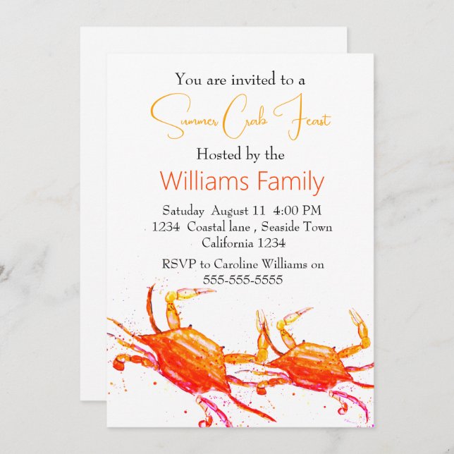Crab Beach Coastal Nautical Seafood Boil Invitation (Front/Back)