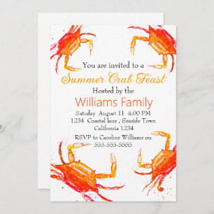 Crab Beach Coastal Nautical Seafood Boil Invitation