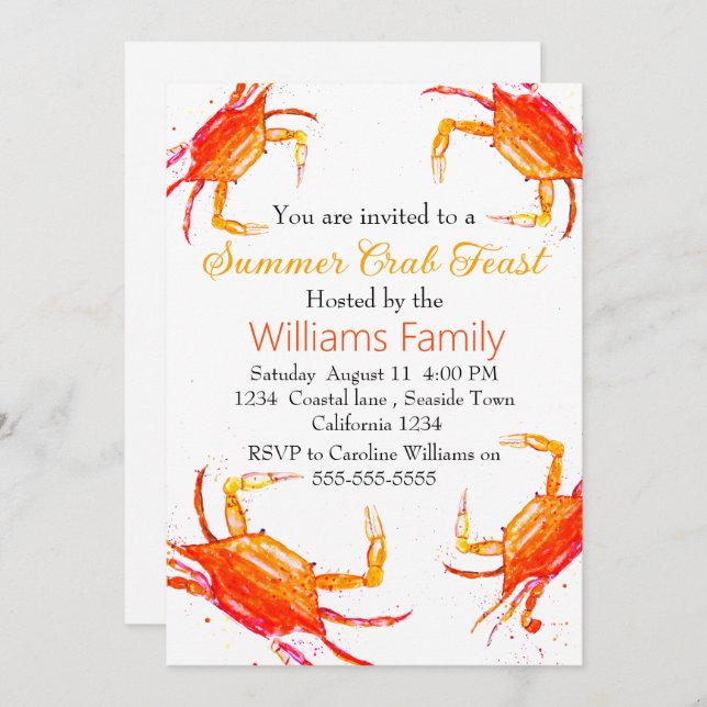 Crab Beach Coastal Nautical Seafood Boil Invitation (Front/Back)