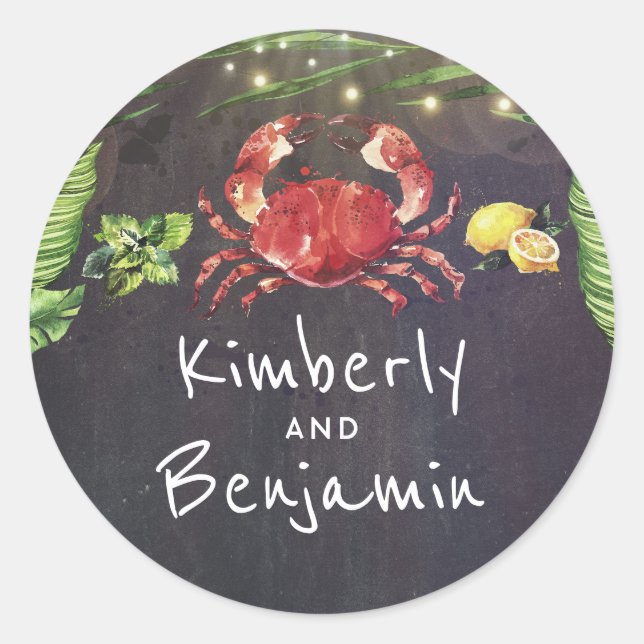 Crab Beach Tropical Palm String Lights Classic Round Sticker (Front)