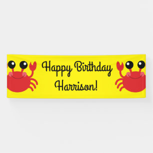 Crab Birthday Party Cute Cartoon Kids Banner