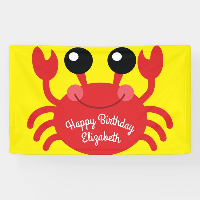 Crab Birthday Party Cute Cartoon Kids Banner (Horizontal)