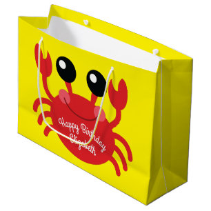 Crab Birthday Party Cute Cartoon Kids Large Gift Bag