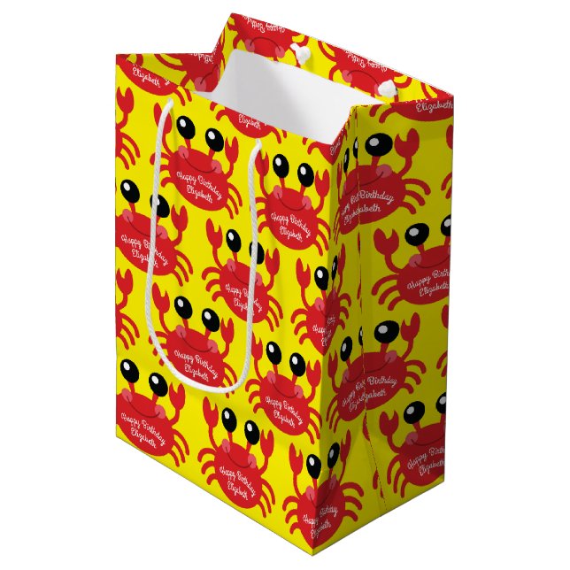 Crab Birthday Party Cute Cartoon Kids Medium Gift Bag (Front Angled)