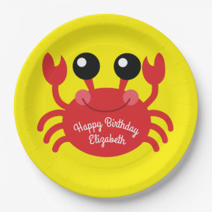 Crab Birthday Party Cute Cartoon Kids Paper Plate