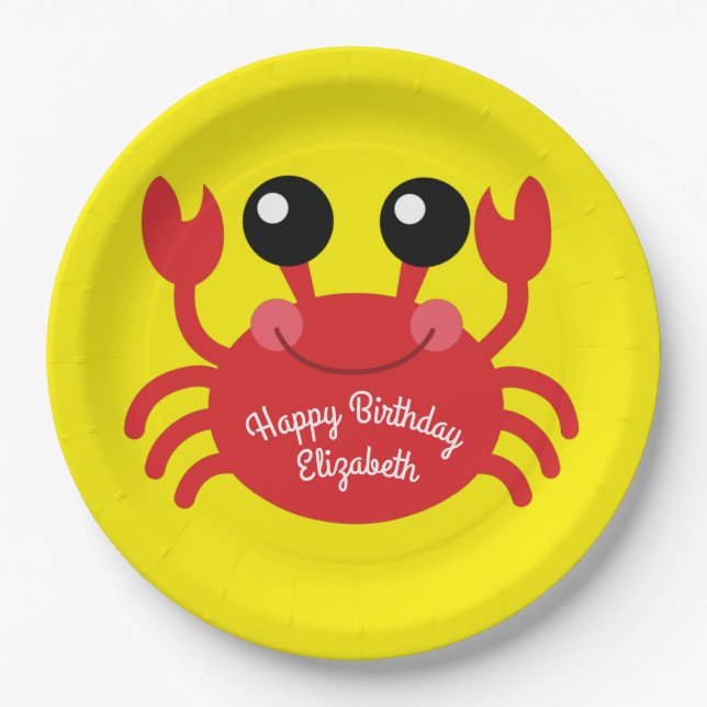 Crab Birthday Party Cute Cartoon Kids Paper Plate (Front)