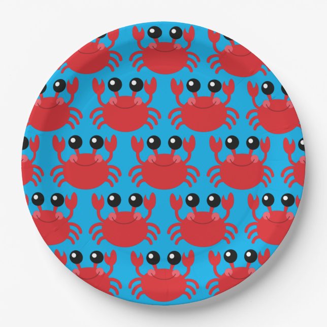 Crab Birthday Party Cute Cartoon Kids Paper Plate (Front)