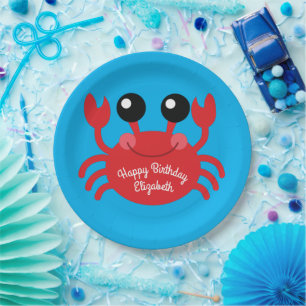 Crab Birthday Party Cute Cartoon Kids Paper Plate