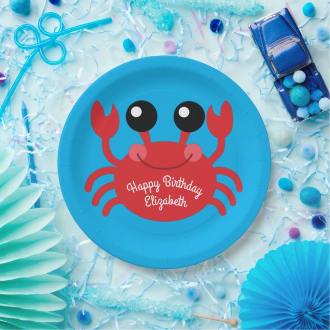 Crab Birthday Party Cute Cartoon Kids Paper Plate (Party)