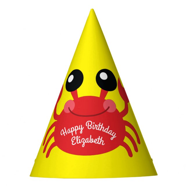 Crab Birthday Party Cute Cartoon Kids Party Hat (Front)