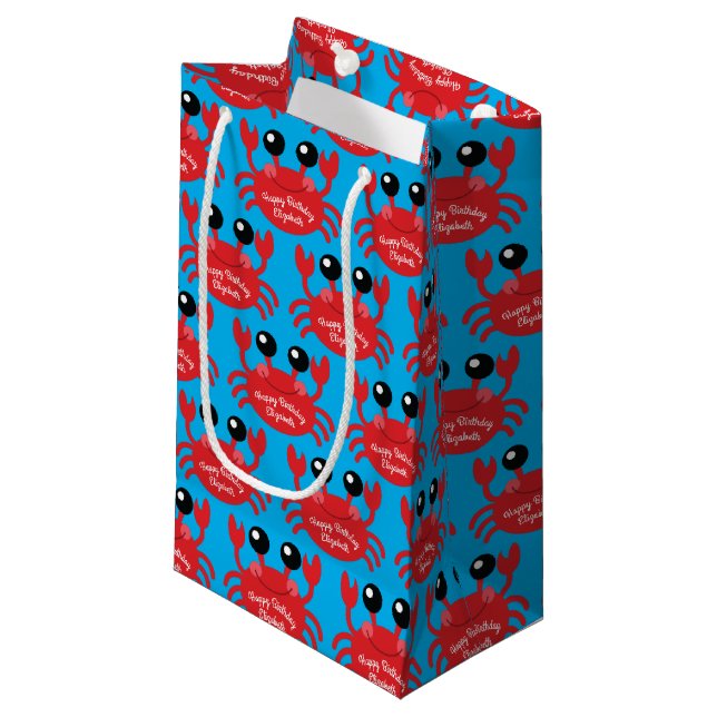 Crab Birthday Party Cute Cartoon Kids Small Gift Bag (Front Angled)