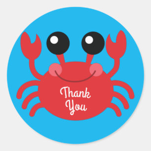 Crab Birthday Party Cute Cartoon Kids Thank You Classic Round Sticker