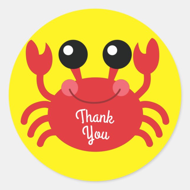 Crab Birthday Party Cute Cartoon Kids Thank You Classic Round Sticker (Front)
