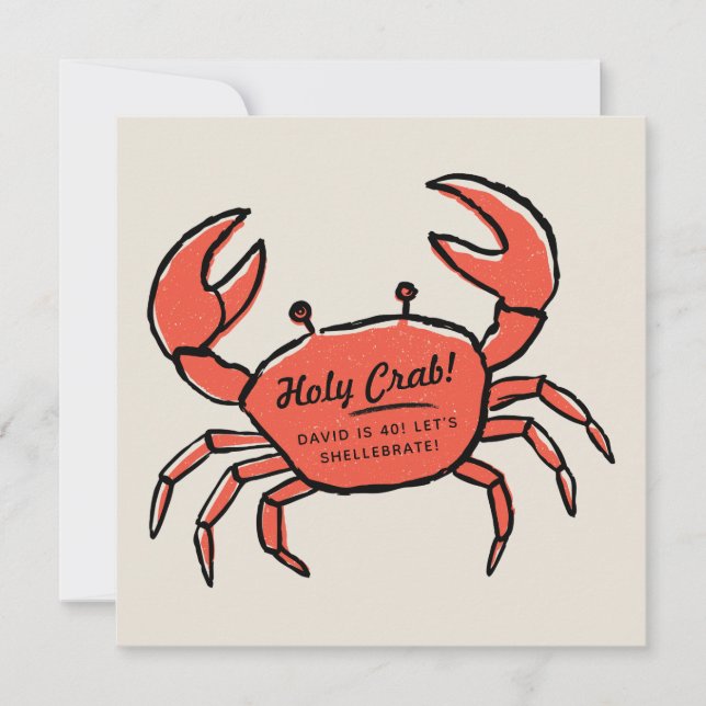 Crab Birthday Party Invitation Funny Seafood (Front)