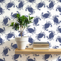 Crab Blue and White Coastal Pattern