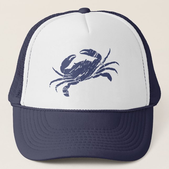 Crab Blue White Seafood Trucker Hat (Front)