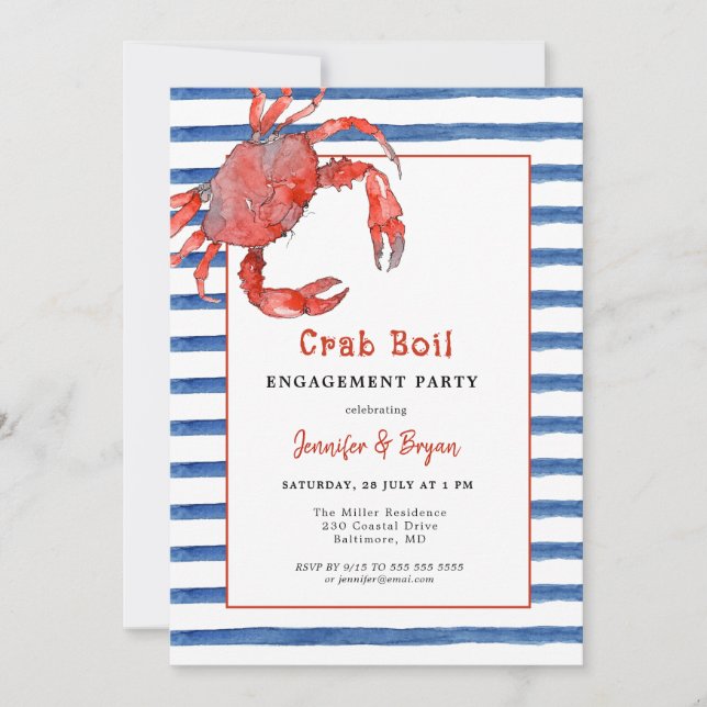 Crab Boil couples engagement party invitation (Front)