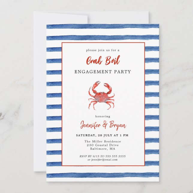 Crab Boil engagement party invitation (Front)