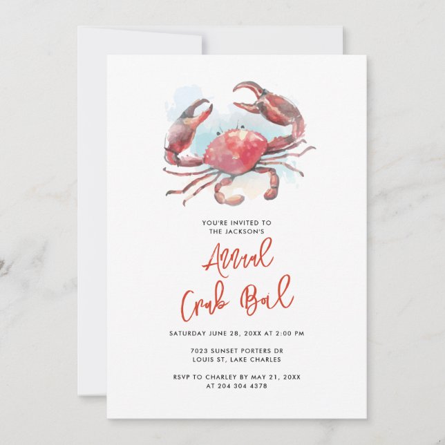 Crab Boil Family Summer Seafood Party Invitation (Front)