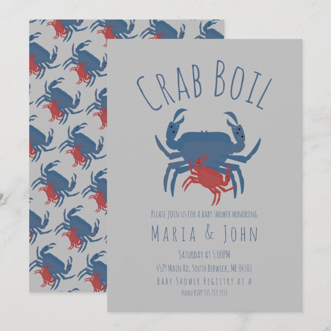 Crab Boil Party  Baby Shower Crawfish Grey Invitation (Front/Back)