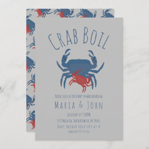 Crab Boil Party  Baby Shower Crawfish Grey Invitation