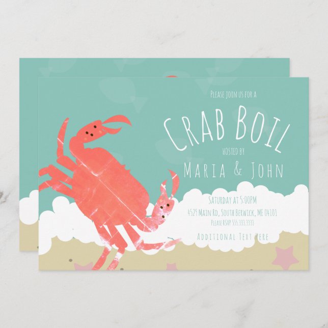 Crab Boil Party Sand Ocean Waves Invitation (Front/Back)