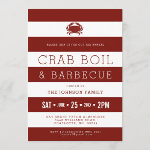 Crab Boil Red   White Invitations