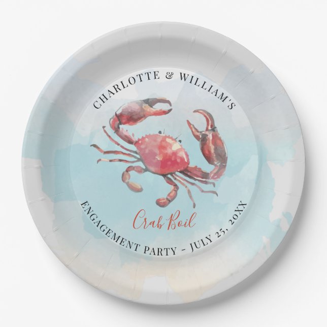 Crab Boil Seafood Summer Party Watercolor Paper Plate (Front)