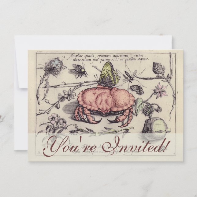 Crab Botanical Insect Flower Illustration Invitation (Front)