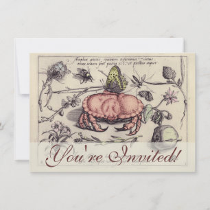 Crab Botanical Insect Flower Illustration Invitation