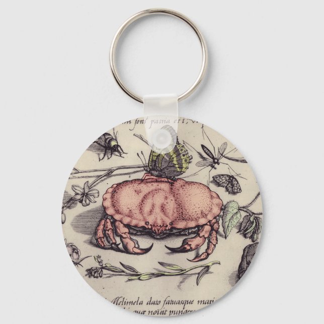 Crab Botanical Insect Flower Illustration Key Ring (Front)