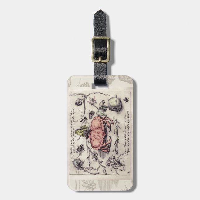 Crab Botanical Insect Flower Illustration Luggage Tag (Front Vertical)