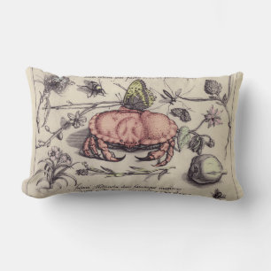 Crab Botanical Insect Flower Illustration Lumbar Cushion
