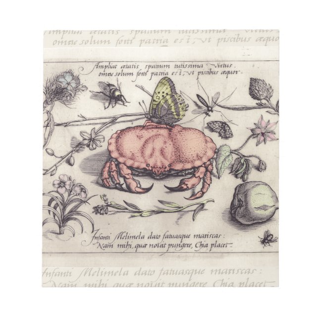 Crab Botanical Insect Flower Illustration Notepad (Front)