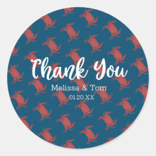 Crab Broil Boil Red Blue Pattern Wedding Thank You Classic Round Sticker
