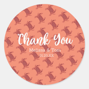 Crab Broil Boil Red Blue Pattern Wedding Thank You Classic Round Sticker