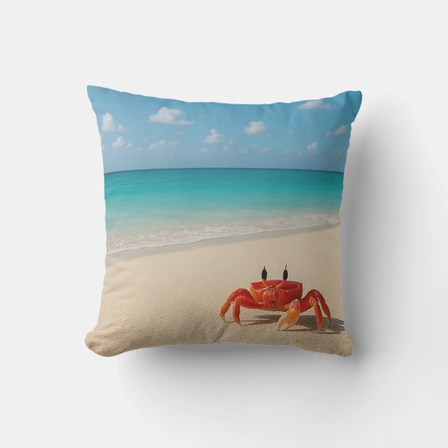 Crab by the Coast – Outdoor Throw Pillow (16x16) (Front)