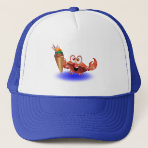 Crab Cartoon with Ice Cream hat