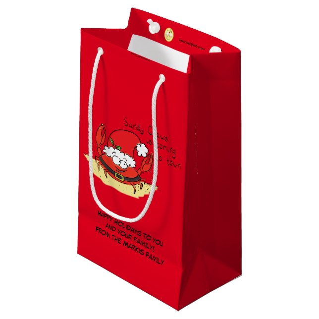 Crab Christmas Beach Tropical Funny Small Gift Bag (Front Angled)