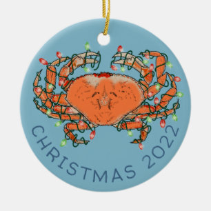 Crab Christmas Lights Crustacean Beach Ceramic Orn Tree Decoration