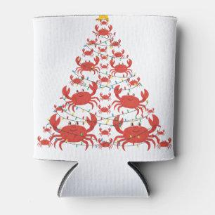 Crab Christmas Tree Santa Hat Christmas Lights   Can Cooler