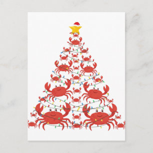 Crab Christmas Tree Santa Hat Christmas Lights Holiday Postcard