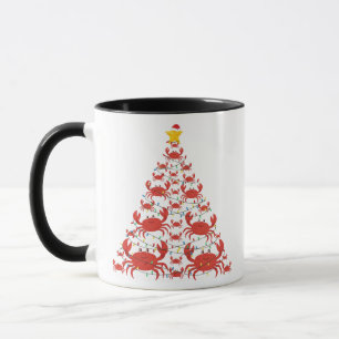 Crab Christmas Tree Santa Hat Christmas Lights Mug