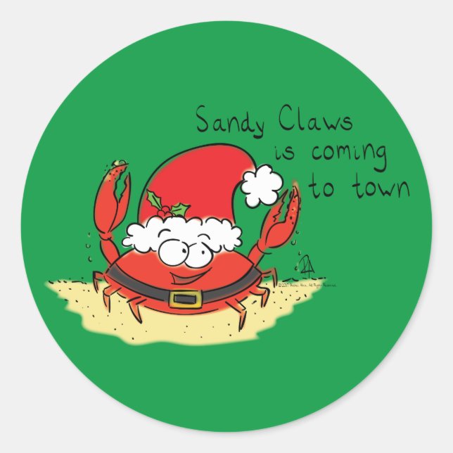 Crab Christmas Tropical Funny Classic Round Sticker (Front)